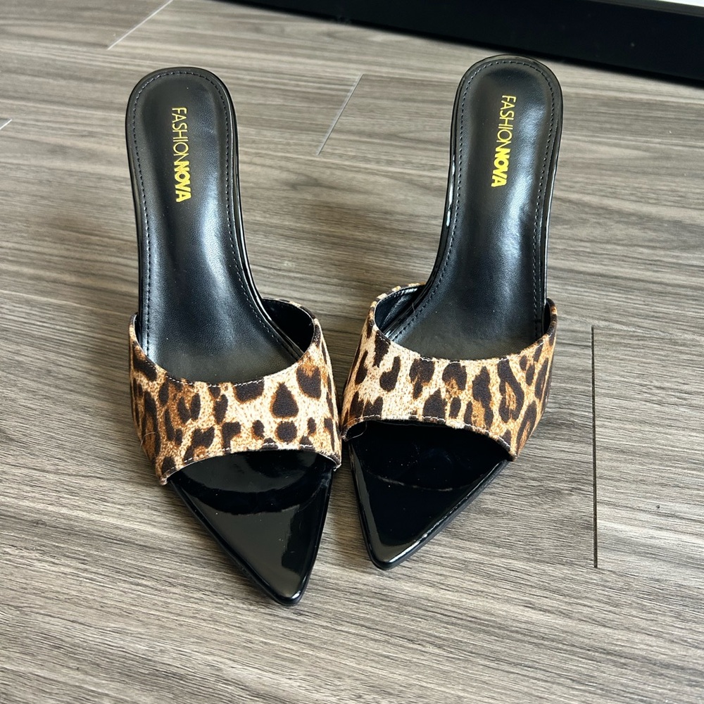 Fashion Nova Brown and Black Heels with Leopard Print